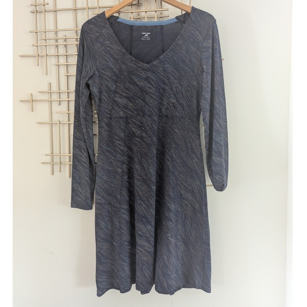Horny Toad Dress Navy Blue Abstract Long Sleeve V-Neck Sz S Minimalist Boho